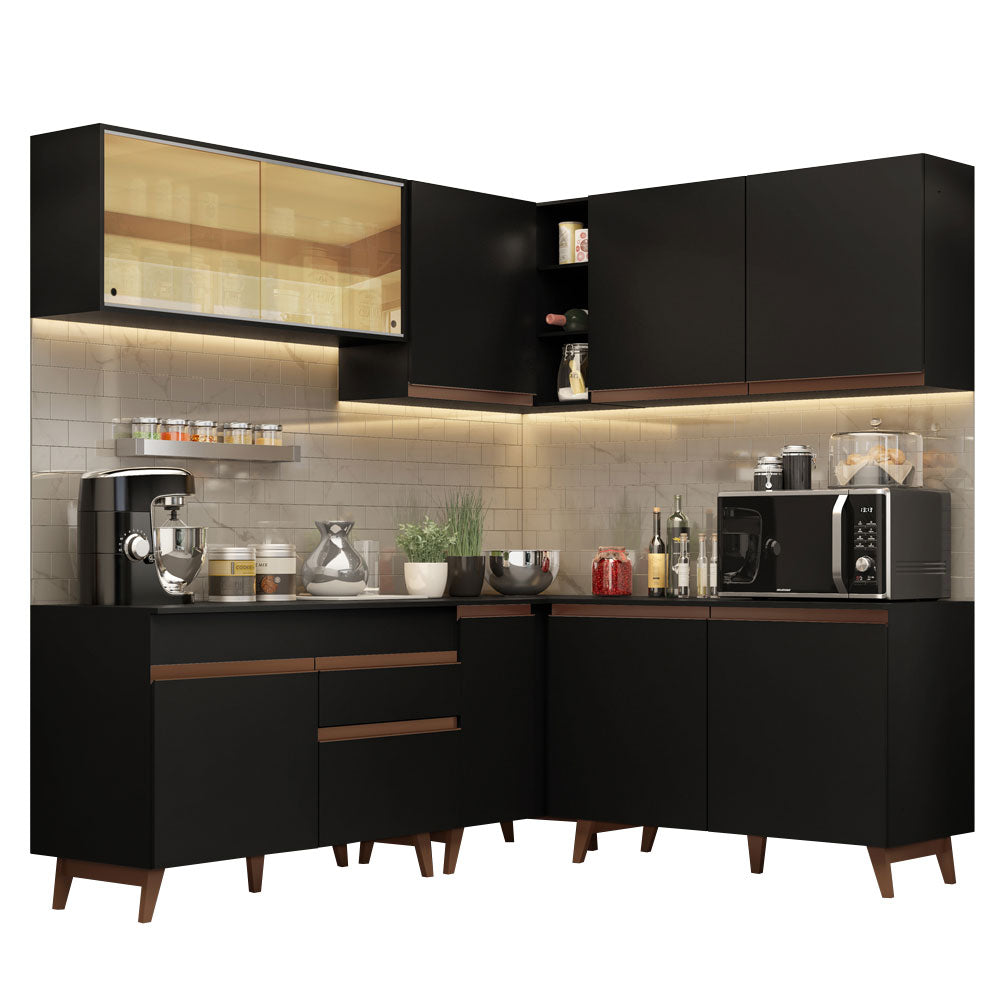 Armário de Cozinha Completa de Canto 382cm Preto Reims Madesa 01