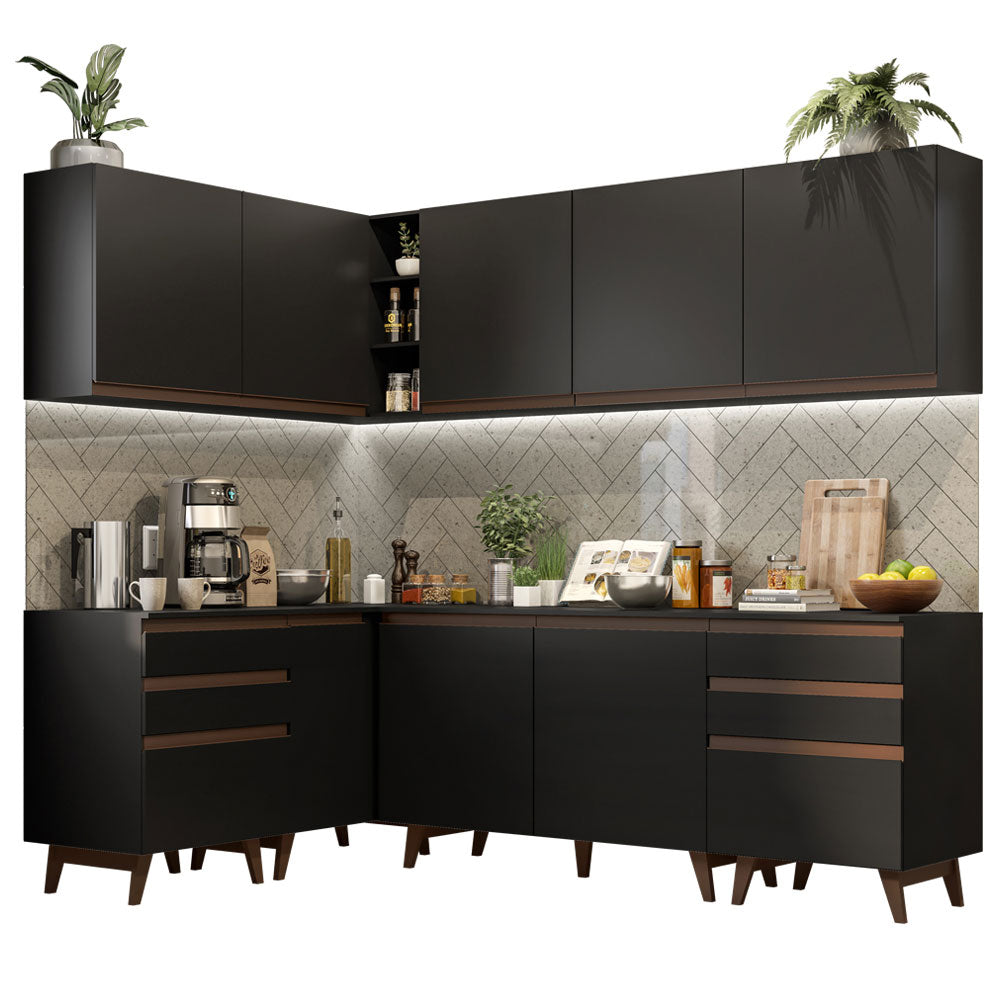 Armário de Cozinha Completa de Canto 382cm Preto Reims Madesa 02