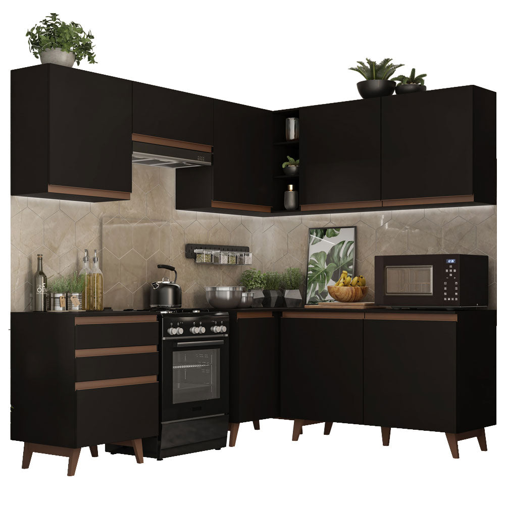 Armário de Cozinha Completa de Canto 392cm Preto Reims Madesa 01