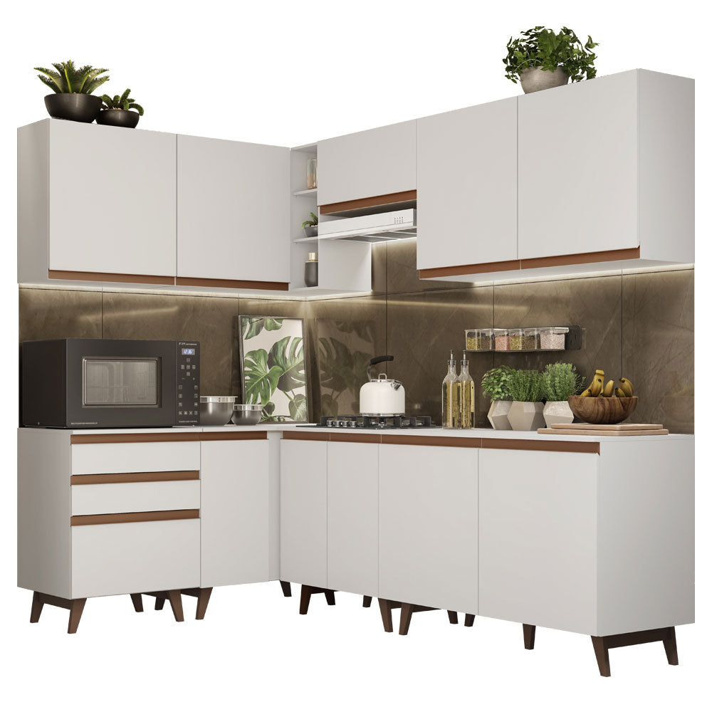 Armário de Cozinha Completa de Canto 392cm Branco Reims Madesa 02