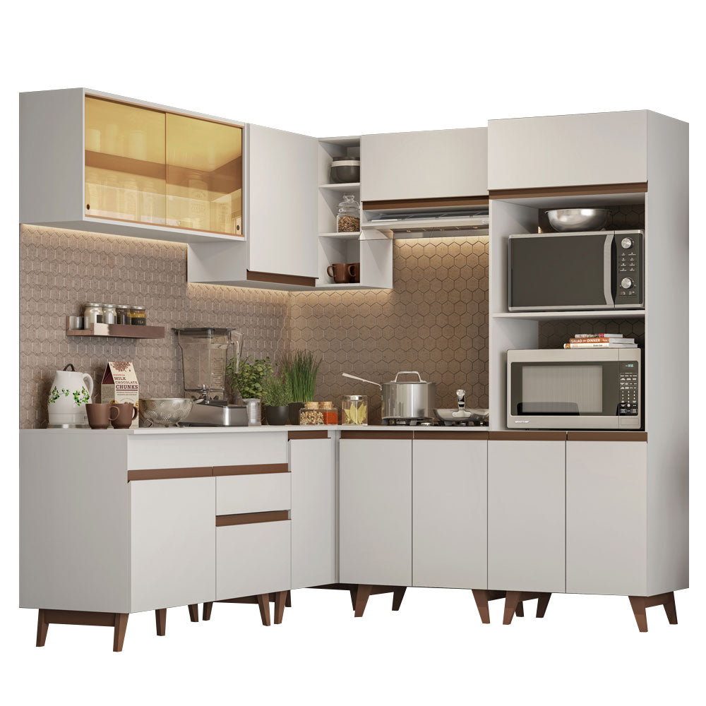 Armário de Cozinha Completa de Canto 402cm Branco Reims Madesa 01