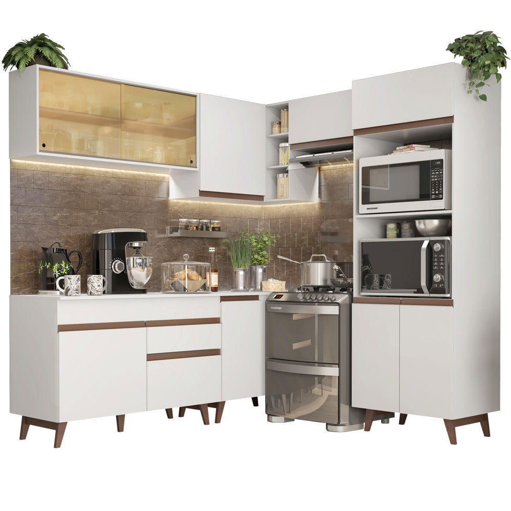 Armário de Cozinha Completa de Canto 402cm Branco Reims Madesa 02