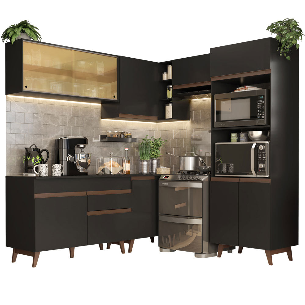Armário de Cozinha Completa de Canto 402cm Preto Reims Madesa 02