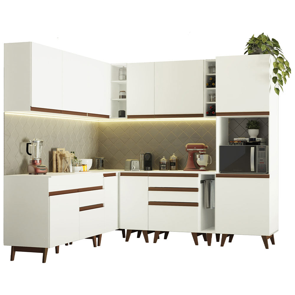 Armário de Cozinha Completa de Canto 437cm Branco Reims Madesa 01