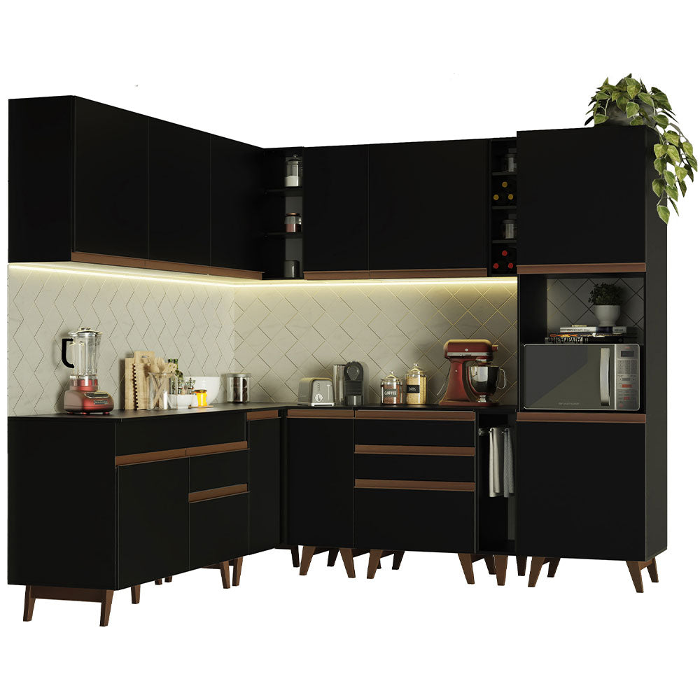 Armário de Cozinha Completa de Canto 437cm Preto Reims Madesa 01