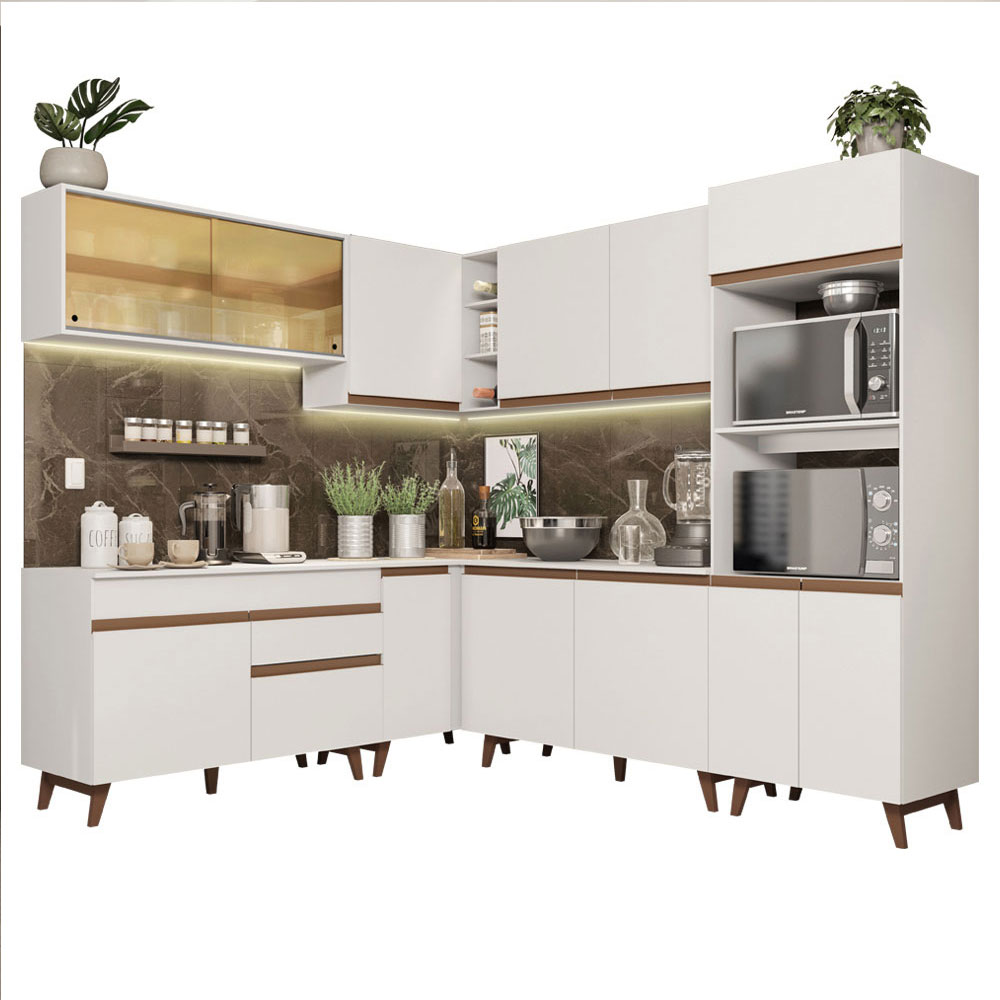 Armário de Cozinha Completa de Canto 452cm Branco Reims Madesa 01