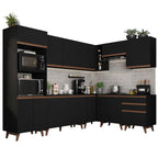 Armário de Cozinha Completa de Canto 462cm Preto Reims Madesa 01