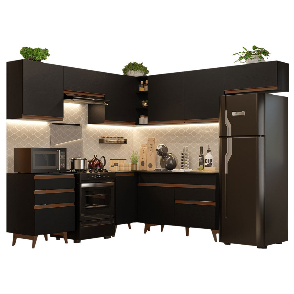Armário de Cozinha Completa de Canto 462cm Preto Reims Madesa 03