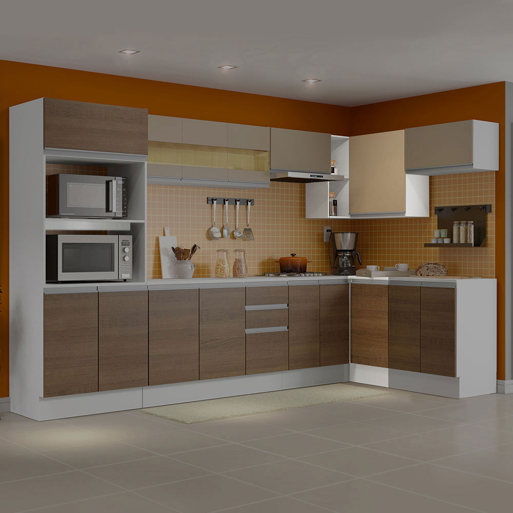 Kit Canto Reto Madesa Smart 2 Portas e Nicho com tampo Rustic/Crema/Branco