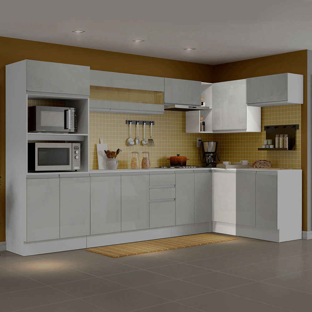 Kit Canto Madesa Smart 100% MDF 2 Portas e Nicho Frentes Branco Brilho