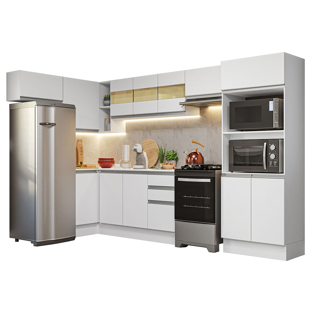 Armário de Cozinha Completa de Canto 100% MDF 447cm Branco Smart Madesa 01