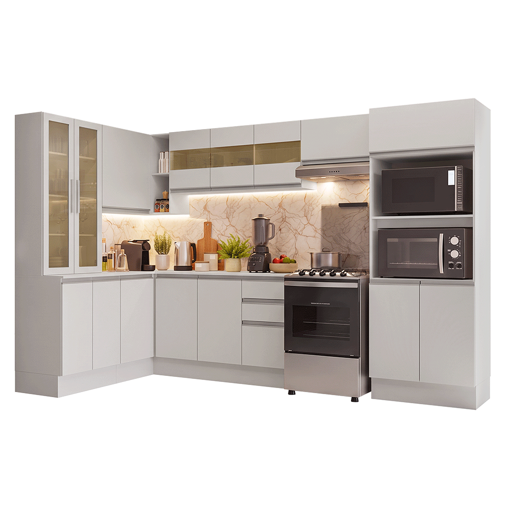 Armário de Cozinha Completa de Canto 100% MDF 447 cm Branco Smart Madesa 03
