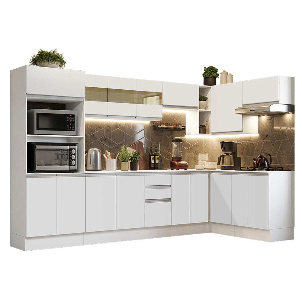 Armário de Cozinha Completa de Canto 100% MDF 448cm Branco Smart Madesa 01