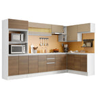 Armário de Cozinha Completa de Canto 100% MDF 448cm Branco/Rustic/Crema Smart Madesa 01
