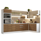 Armário de Cozinha Completa de Canto 100% MDF 448cm Branco/Rustic/Crema Smart Madesa 01