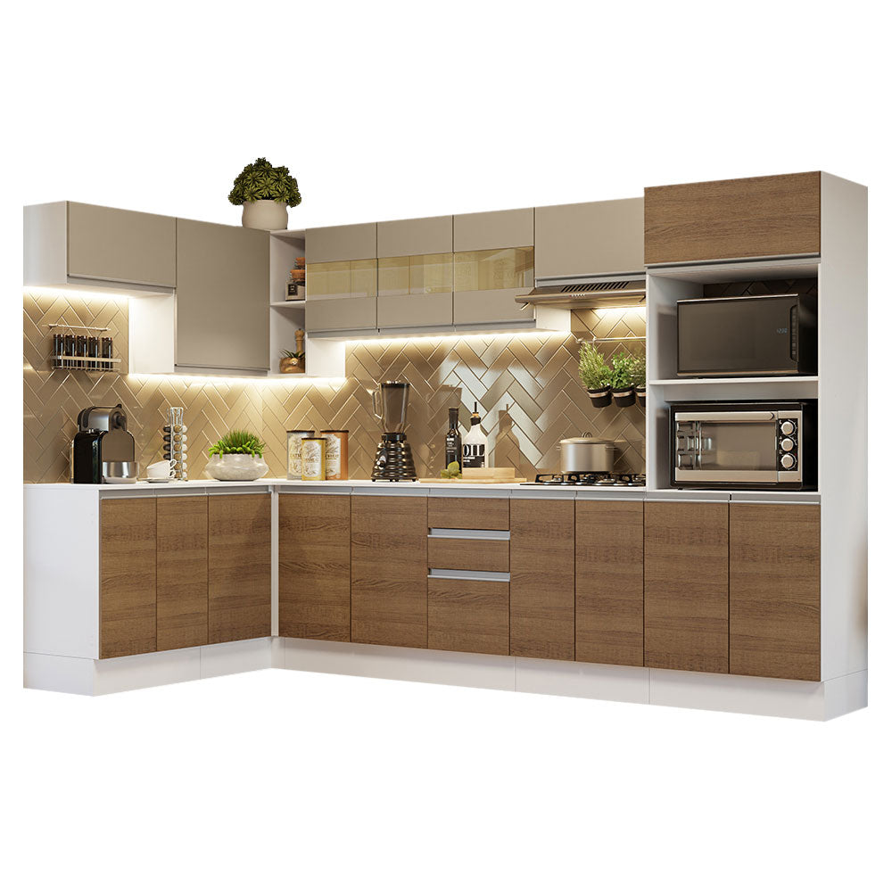 Armário de Cozinha Completa de Canto 100% MDF 447cm Branco/Rustic/Crema Smart Madesa 02