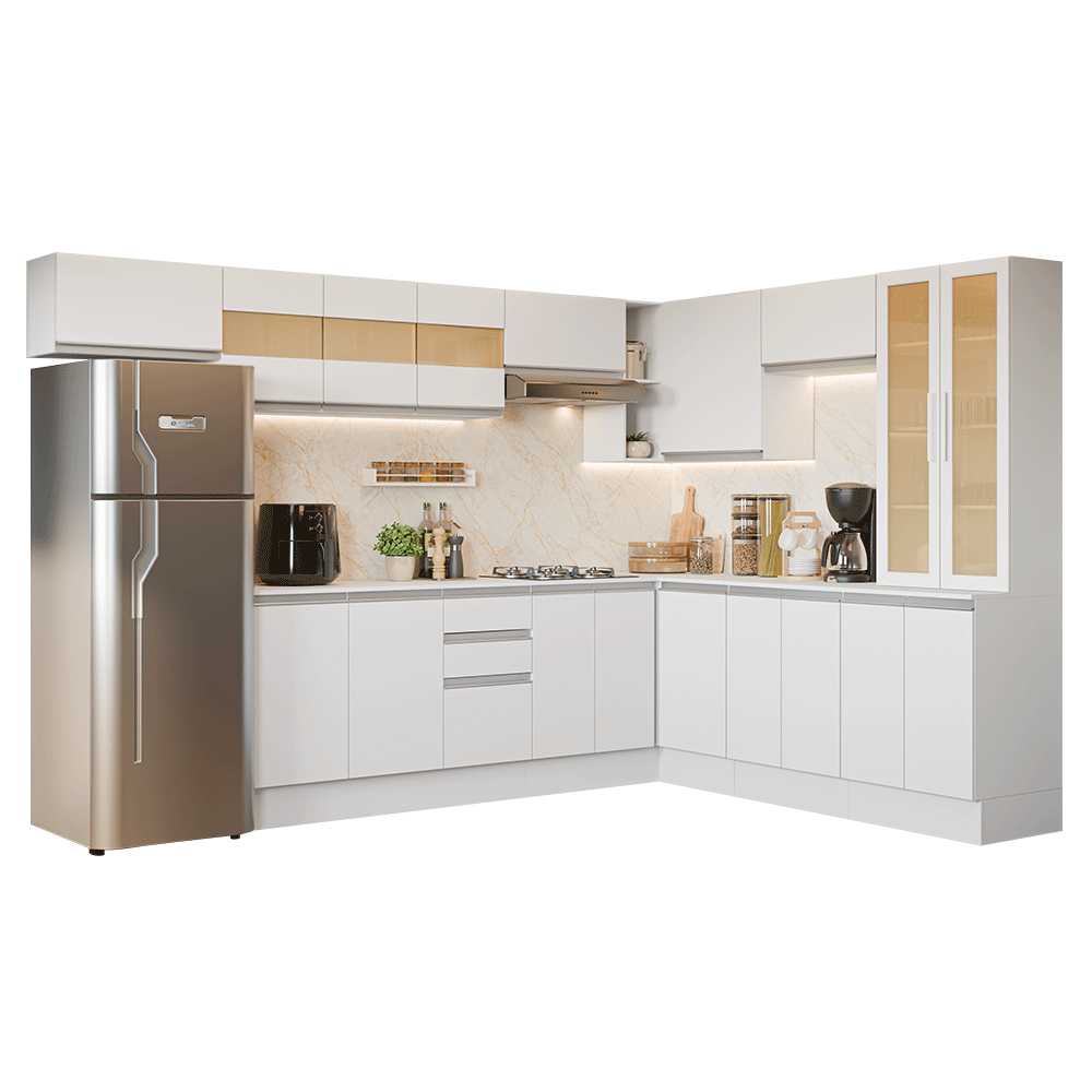Armário de Cozinha Completa de Canto 507 cm Branco Smart 100% MDF Madesa 01