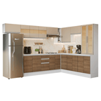 Armário de Cozinha Completa de Canto 507 cm Branco/Rustic/Crema Smart 100% MDF Madesa 01