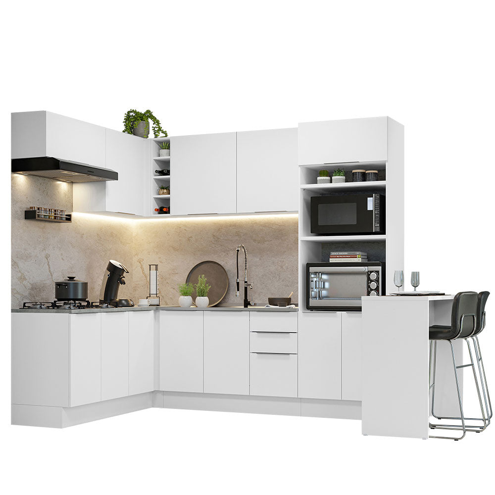 Armário de Cozinha Completa de Canto 489cm Branco Stella Madesa