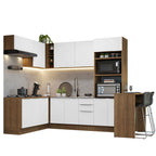 Armário de Cozinha Completa de Canto 489cm Rustic/Branco Stella Madesa