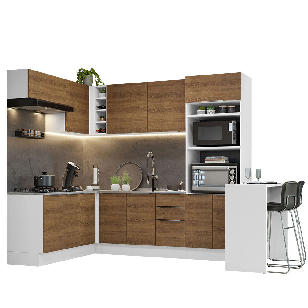 Armário de Cozinha Completa de Canto 489cm Branco/Rustic Stella Madesa