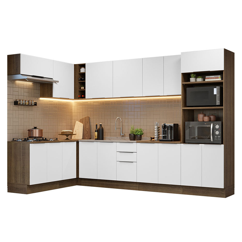 Armário de Cozinha Completa de Canto 499cm Rustic/Branco Stella Madesa 01