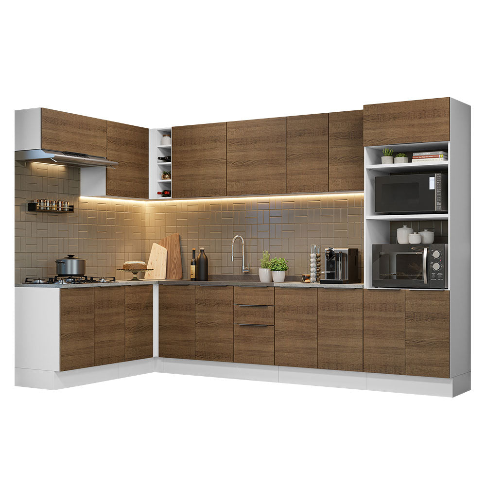 Armário de Cozinha Completa de Canto 499cm Branco/Rustic Stella Madesa 01