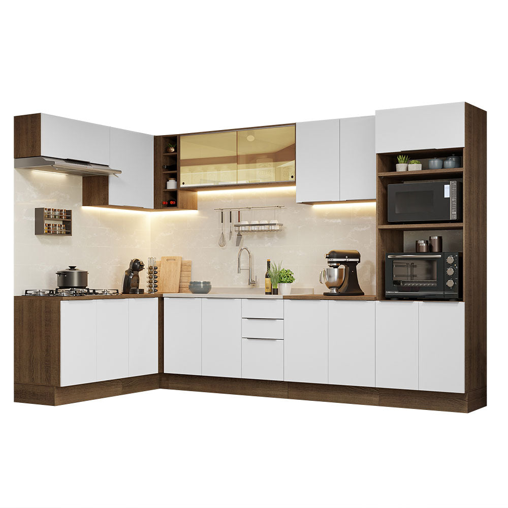 Armário de Cozinha Completa de Canto 499cm Rustic/Branco Stella Madesa 03