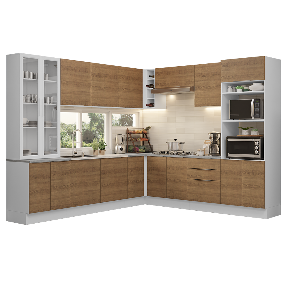 Armário de Cozinha Completa 549cm Branco/Rustic Stella Madesa 01