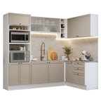 Armário de Cozinha Completa de Canto 399 cm Branco/Crema Vik Madesa 01