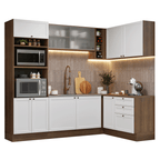 Armário de Cozinha Completa de Canto 399 cm Rustic/Branco Vik Madesa 01