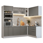 Armário de Cozinha Completa de Canto 399 cm Branco/Cinza Vik Madesa 01