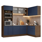 Armário de Cozinha Completa de Canto 399 cm Rustic/Azul Vik Madesa 01