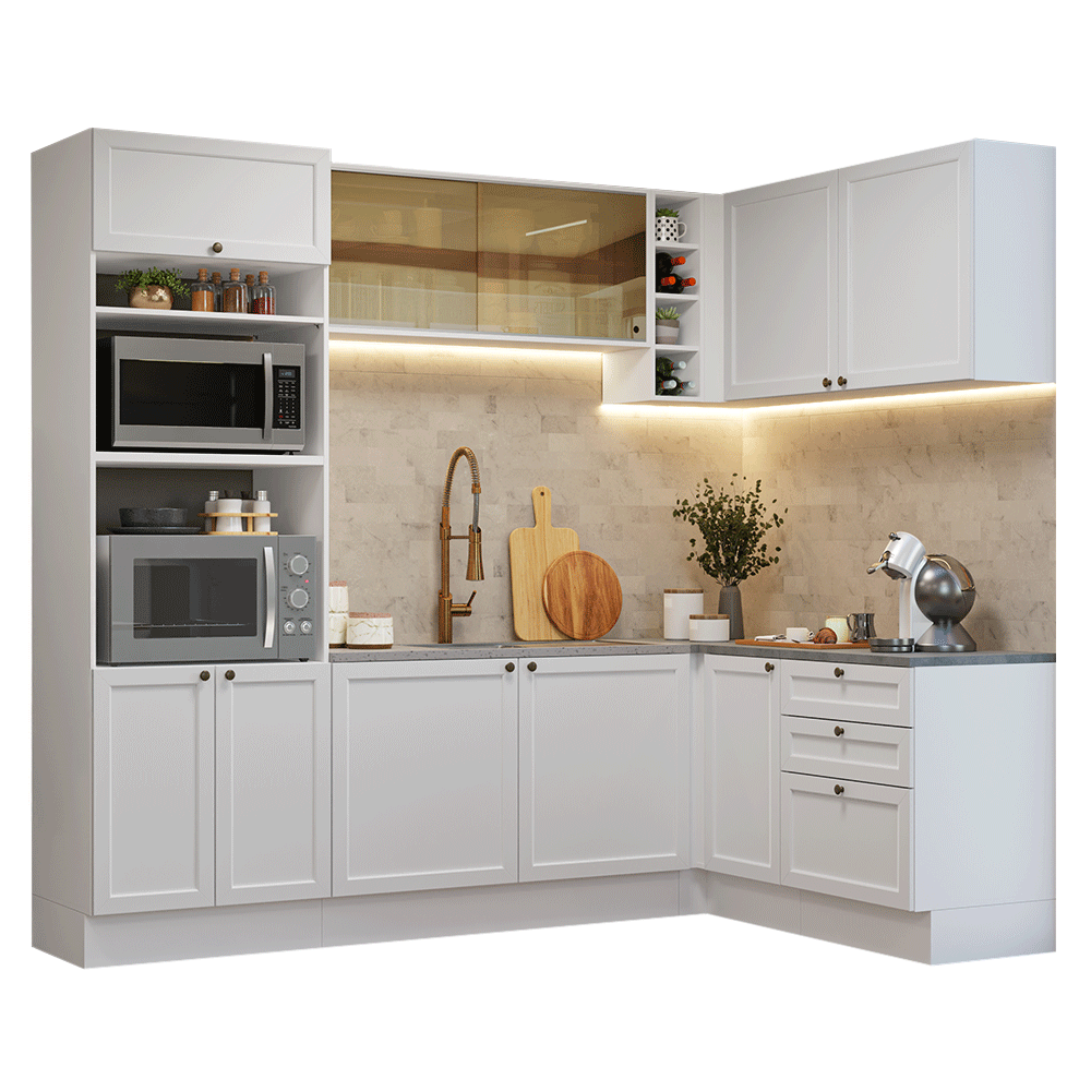 Armário de Cozinha Completa de Canto 399 cm Branco Vik Madesa 02