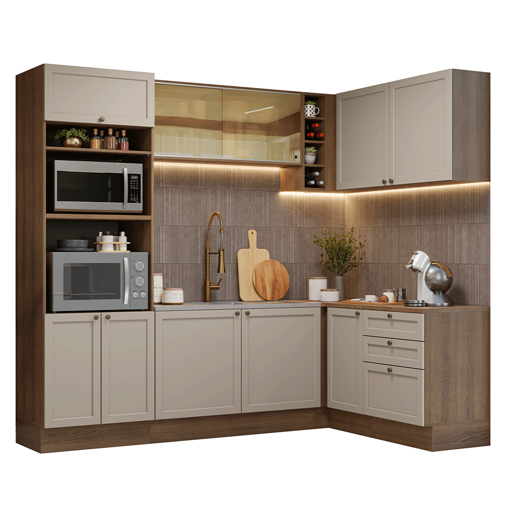 Armário de Cozinha Completa de Canto 399 cm Rustic/Crema Vik Madesa 02