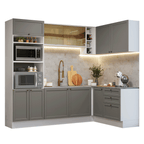 Armário de Cozinha Completa de Canto 399 cm Branco/Cinza Vik Madesa 02