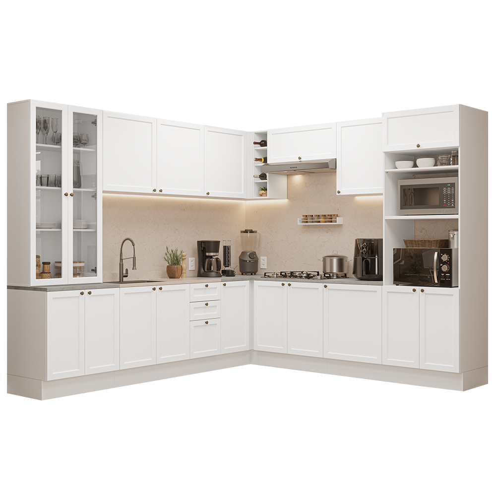 Armário de Cozinha Completa de Canto 549 cm Branco Vik Madesa 01