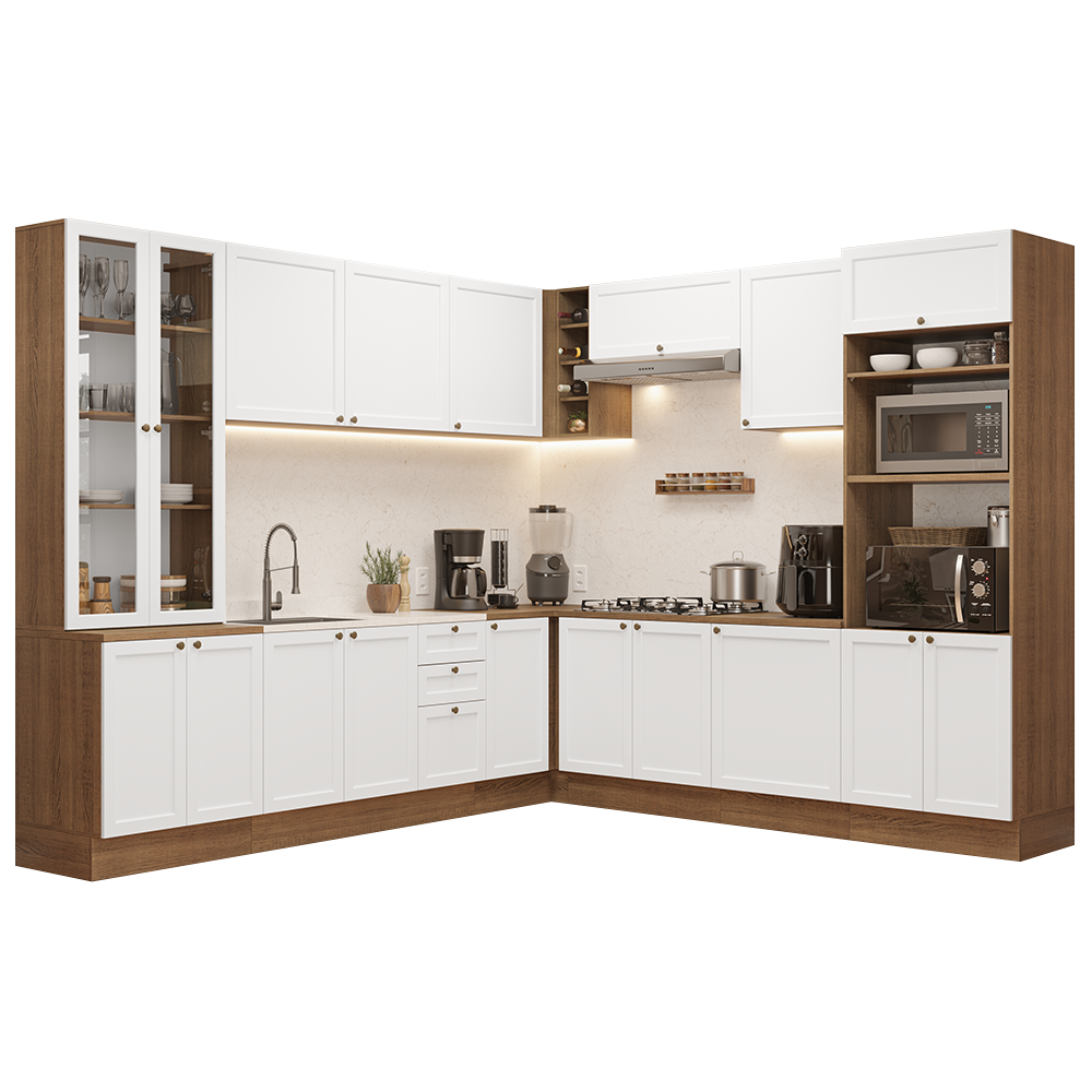 Armário de Cozinha Completa de Canto 549 cm Rustic/Branco Vik Madesa 01
