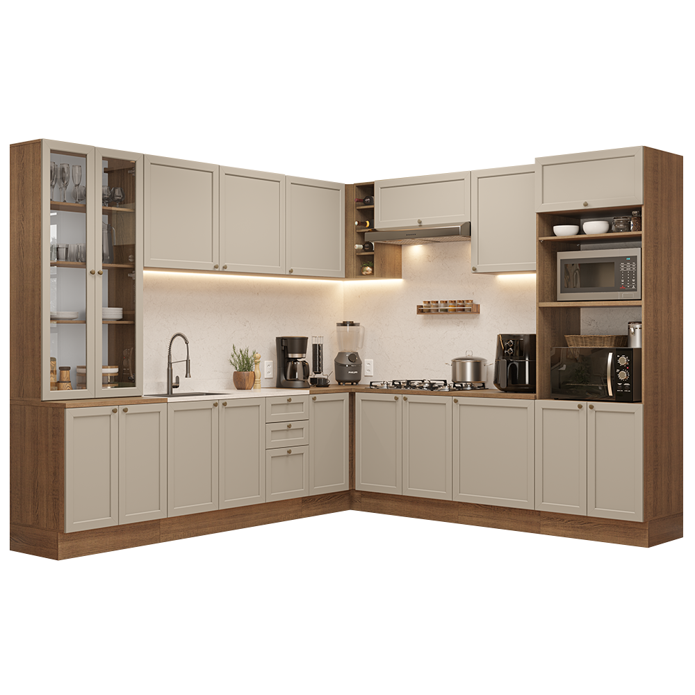 Armário de Cozinha Completa de Canto 549 cm Rustic/Crema Vik Madesa 01