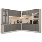 Armário de Cozinha Completa de Canto 549 cm Branco/Cinza Vik Madesa 01