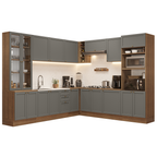 Armário de Cozinha Completa de Canto 549 cm Rustic/Cinza Vik Madesa 01
