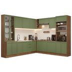 Armário de Cozinha Completa de Canto 549 cm Rustic/Verde Vik Madesa 01