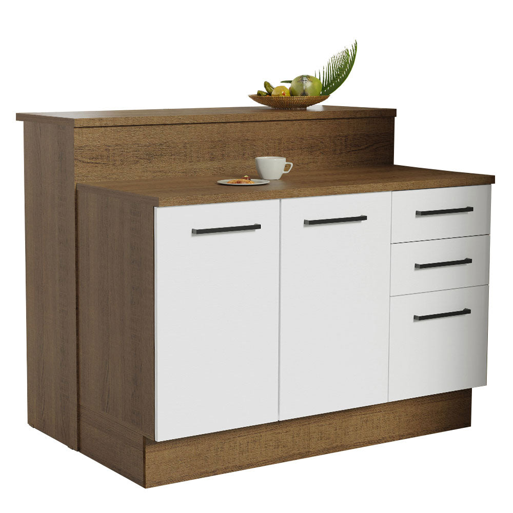 Ilha de Cozinha com Bancada e Balcão 120 cm Rustic/Branco Agata Madesa