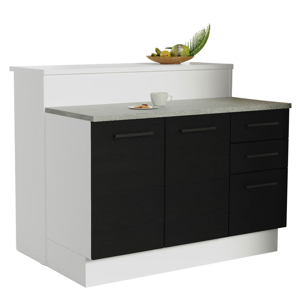 Ilha de Cozinha com Bancada e Balcão 120 cm Branco/Preto Agata Madesa