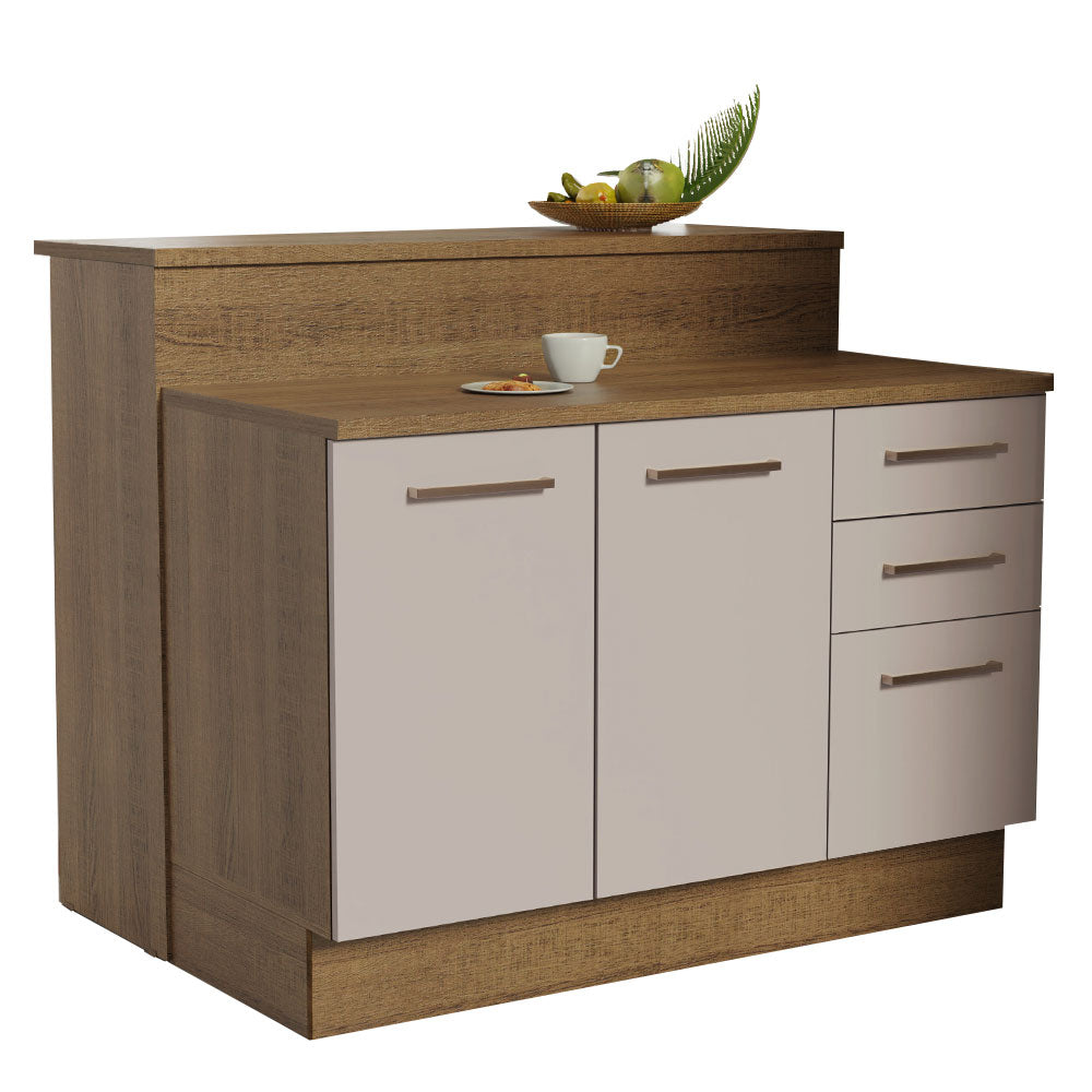 Ilha de Cozinha com Bancada e Balcão 120 cm Rustic/Crema Agata Madesa