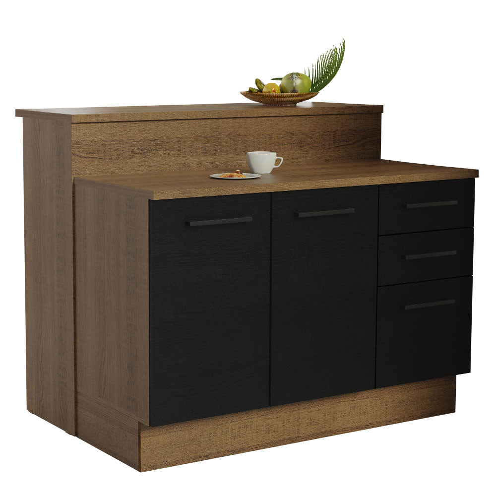 Ilha de Cozinha com Bancada e Balcão 120 cm Rustic/Preto Agata Madesa