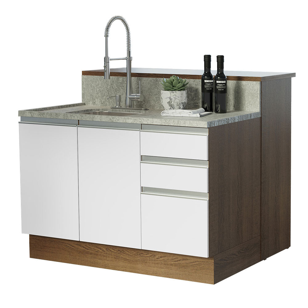 Ilha de Cozinha com Bancada e Balcão 120 cm Rustic/Branco Glamy Madesa