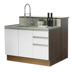 Ilha de Cozinha com Bancada e Balcão 120 cm Rustic/Branco Glamy Madesa