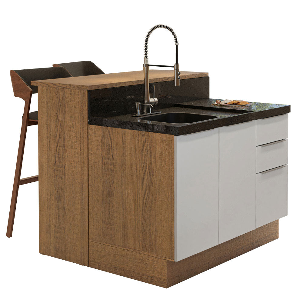 Ilha de Cozinha com Bancada e Balcão 120 cm Rustic/Branco Stella Madesa