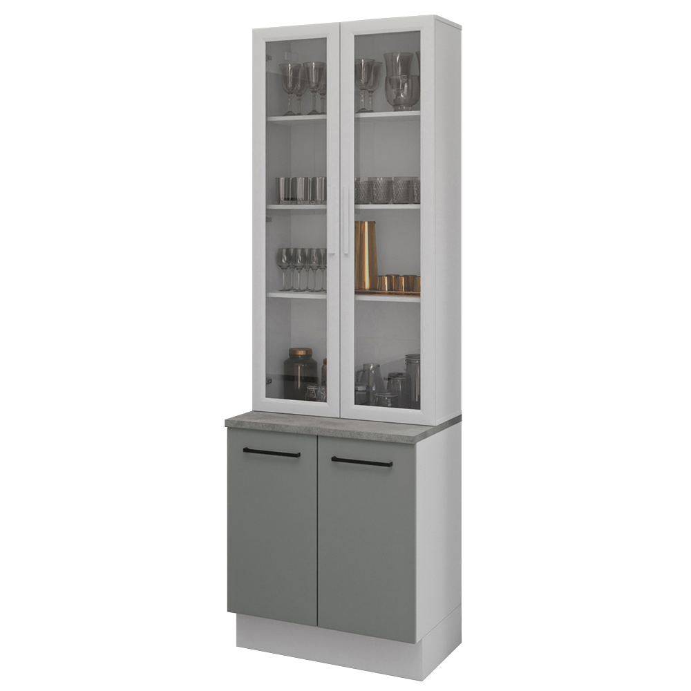 Kit Balcão + Cristaleira 70cm Branco/Cinza Agata Madesa 01